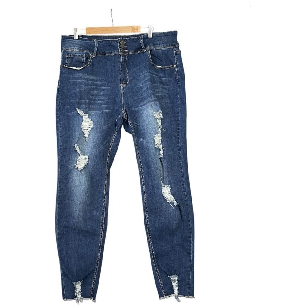 Celebrity Ace Distressed Raw Hem Skinny Ankle Jeans